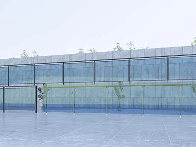 Modern Glass Fence With Metal Frame And Transparent Panels For Outdoor Area 3d model