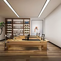 Pilates Fitness Studio Interior With Wooden Floor Reformer Equipment And Exercise Poster
