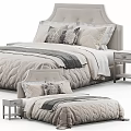Double Bed With Tufted Headboard Beige Quilted Bedspread Decorative Pillows Throw Blanket And Nightstand