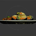Delicious Black Rolls With Fried Chicken Pieces And Fresh Vegetables On White Plate