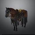 Military Horse With Red Cover Yellow Saddle And Leather Gear Details
