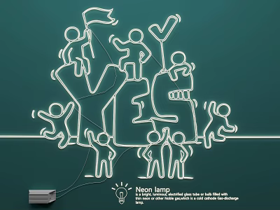 Creative Neon Lamp Combination with Human Silhouette Figures and Artistic Design 3d model