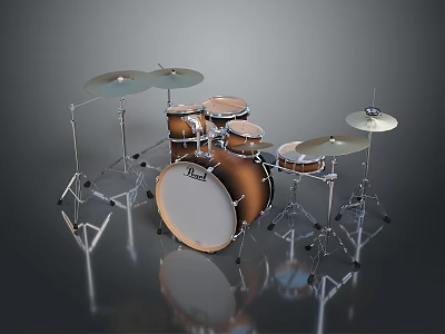 Professional Complete Drum Set With Multiple Drums Cymbals And Stands 3d model