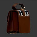 Stylish Leather Handbag With Black White Argyle Pattern Brown Trim Golden Buckle And Top Handle
