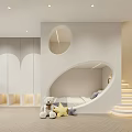 Modern Kids Room Interior With Built-in Bed Circular Window Stuffed Toys And Staircase 3d model