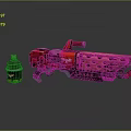 Futuristic Red Tactical Gun With Orange Holes And Side Bottle Accessory