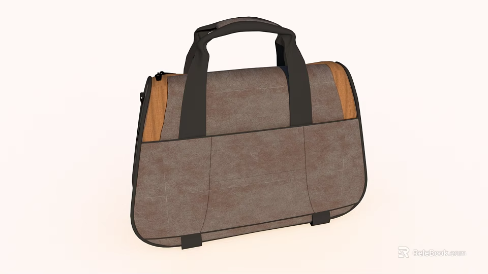 Stylish Brown Leather Handbag With Black Handles And Wooden Accent Details 3d model 
