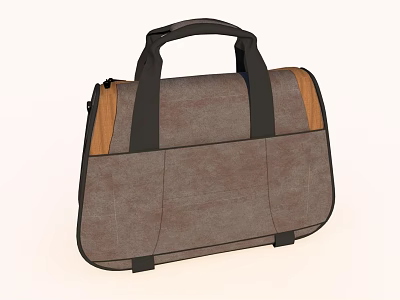 Stylish Brown Leather Handbag With Black Handles And Wooden Accent Details 3d model