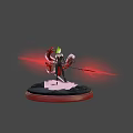 Game Character Silver Haired Female In Black Bodysuit With Red Glowing Weapon And Energy Forms