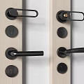 Modern Black Metal Door Handles with Locks on Wooden Interior Doors
