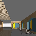 Casual Lounge Area With Wooden Ceiling Decor Cloud Pendant Lights And Colorful Bean Bags
