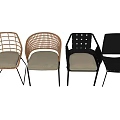 Modern Leisure Chairs With Woven Rattan Design Metal Frame And Cushioned Seats
