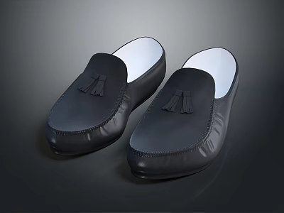 Black Leather Slippers with Tassel Detail and White Inner Lining 3d model