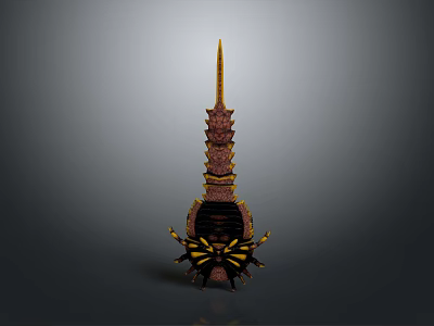 Mythical Animal With Tower Like Body And Yellow Brown Spiked Structure 3d model