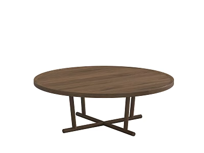 Round Walnut Wood Dining Table With Cross Legs And Modern Minimalist Design 3d model