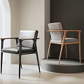 Modern Accent Chairs with Black Leather and Gray Fabric Wooden Arms on Display Platform