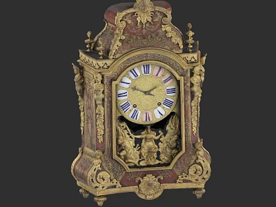 Ornate Antique Clock With Gold Red Finish Roman Numeral Dial And Decorative Carvings 3d model