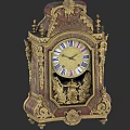 Ornate Antique Clock With Gold Red Finish Roman Numeral Dial And Decorative Carvings