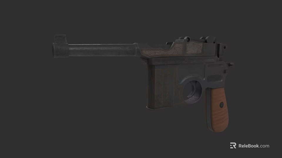 Vintage Mauser Pistol With Wooden Grip Metal Body Classic Retro Design 3d model 