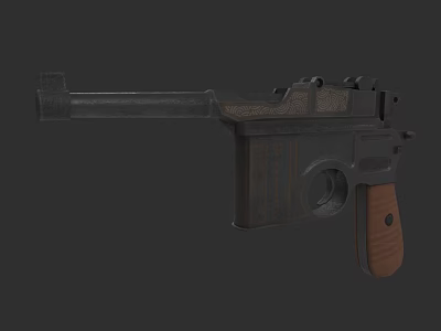 Vintage Mauser Pistol With Wooden Grip Metal Body Classic Retro Design 3d model