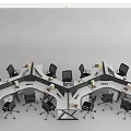 Modular Office Desks With Interconnected Layout And Office Chairs In Workspace 3d model