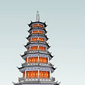 Chinese Traditional Multi tiered Pagoda with Ornamental Details Windows and Base Platform Railing