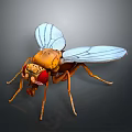 3D Rendered Yellow Fly With Blue Transparent Wings And Red Eyes