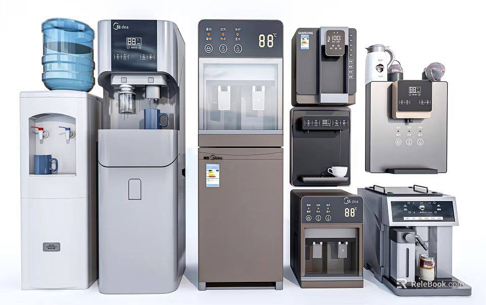 Modern Daily Use Home Electrical Appliances With Water Dispensers Coffee Makers And Sleek Designs 3d model 