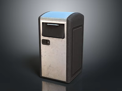 Metal Trash Can With Silver And Black Finish And Lid Design 3d model