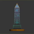 Multi Layered Obelisk Structure With Glowing Symbols Blue Pyramid Top And Orange Base