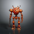 Steampunk Robot Figure With Mechanical Gears Copper Body And Sword