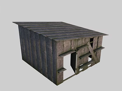 Rustic Wooden House Exterior Featuring Simple Sloped Roof And Plank Walls 3d model