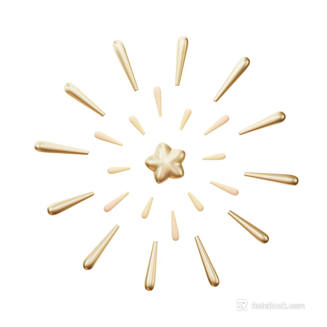Gold and Pink Decorative Ornament Set with Star Center and Radiating Sticks 3d model 