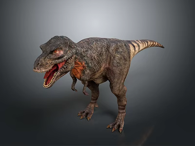Tyrannosaurus Rex 3D Model With Open Mouth Orange Neck And Gray Body On Gray Background 3d model