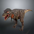 Tyrannosaurus Rex 3D Model With Open Mouth Orange Neck And Gray Body On Gray Background