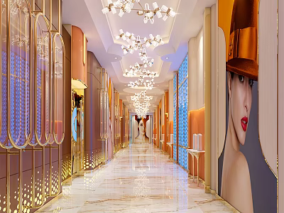 Modern Elevator Hallway Design With Elegant Lighting Marble Floor And Decorative Walls 3d model