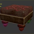 Brown Tufted Ottoman with Round Wooden Bun Feet Classic Design