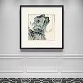 Traditional Chinese Landscape Painting With Mountain Scenery Framed Hanging On White Wall Interior