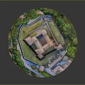 Detailed Castle Model Architecture With Towers Walls Green Trees And Garden