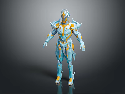 Futuristic Armored Character With Blue And Yellow Exoskeleton Armor Design In Sci Fi Style 3d model