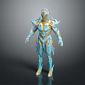 Futuristic Armored Character With Blue And Yellow Exoskeleton Armor Design In Sci Fi Style