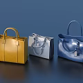 Yellow Silver Blue Handbags With Sleek Design And Shiny Leather Handles