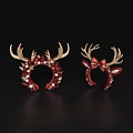 Festive Christmas Red Hair Headbands with Antlers Pearls and Bow Decorations
