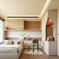 Tatami Bedroom Interior Design With Tatami Bed Storage Cabinets Desk Green Chair And Wall Decor