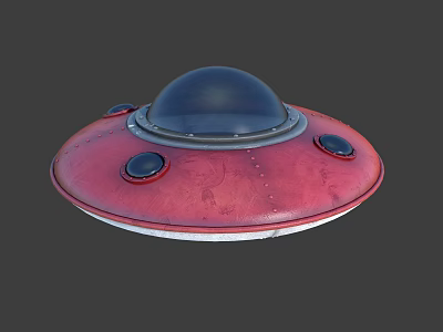 Red Flying Saucer UFO Model With Black Dome And Circular Bottom Parts 3d model