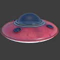 Red Flying Saucer UFO Model With Black Dome And Circular Bottom Parts