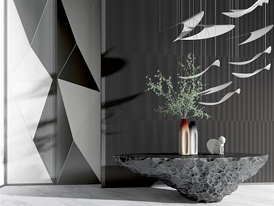 Modern Tea Table Mottled Black Stone End View Platform Stone Pendant End View Platform Hanging Ornament Piece 3d model