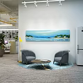 Modern Office Interior With Black Stone Wall LOGO Green Plants Stone Decoration Office Desks And Windows
