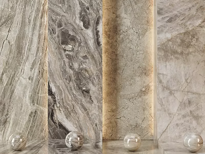 Different Types Of Marble Wall Textures With Spherical Decorative Items 3d model