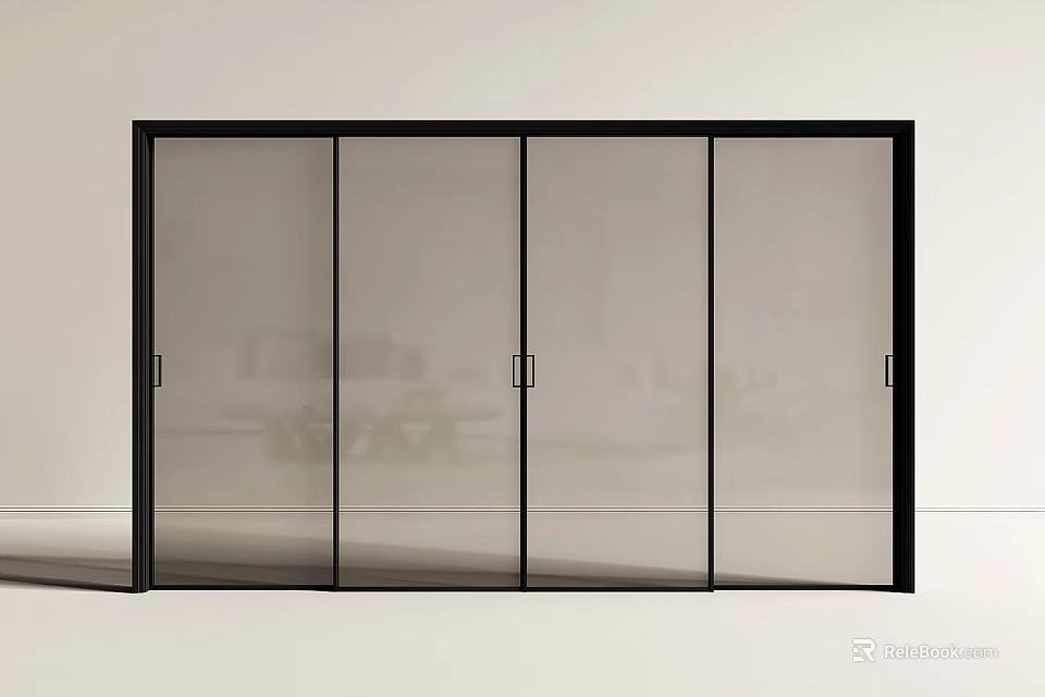 Sliding Doors With Black Frame And Four Glass Panels In White Wall Interior Design 3d model 